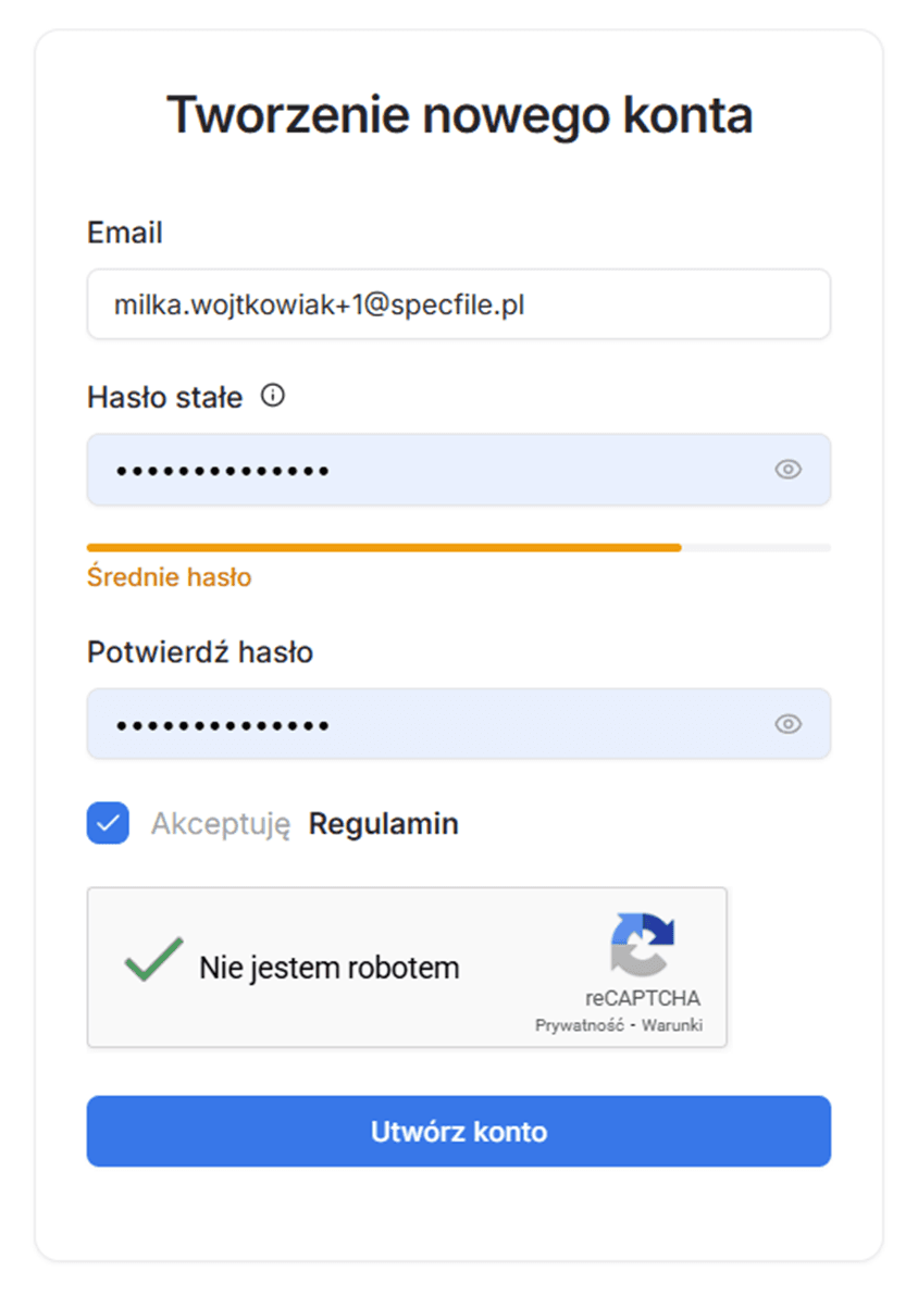 Formularz rejestracji w szyfruj pocztę