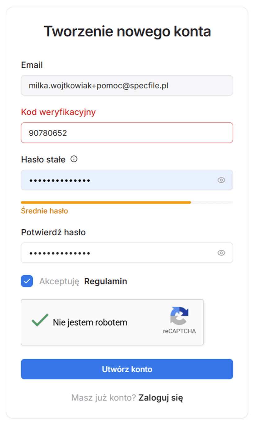 Wpisywanie kodu weryfikacyjnego w formularzu szyfruj pocztę