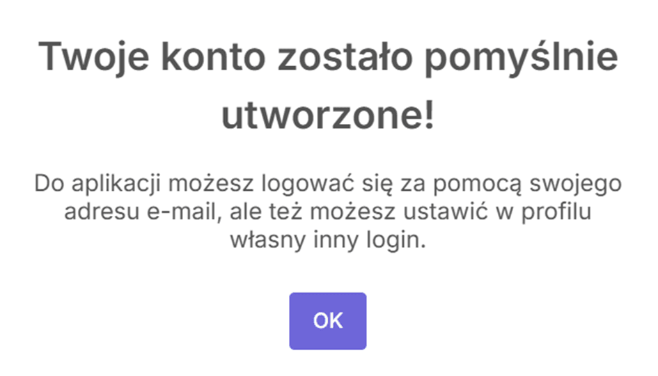 Rejestracja w szyfruj pocztę zakończona - komunikat o utworzeniu konta